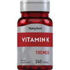Piping Rock Vitamin K 100 micrograms 240 tablets front bottle view dietary supplement