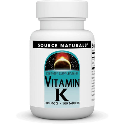 Source Naturals Vitamin K 100 Tablets front bottle view for bone health support
