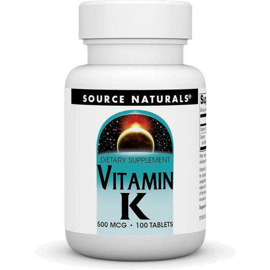Source Naturals Vitamin K 100 Tablets front bottle view for bone health support