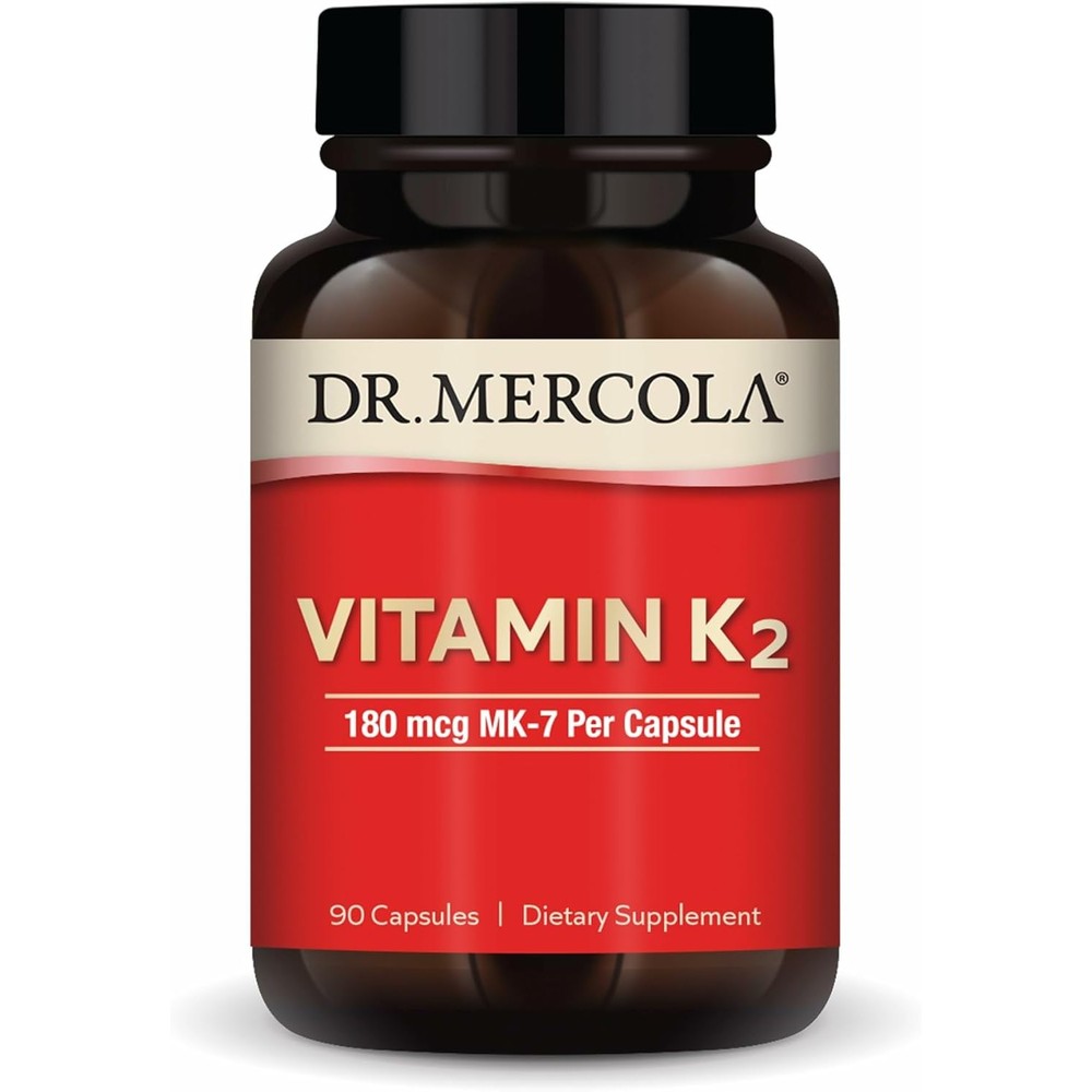 Dr. Mercola Vitamin K2 MK7 180 mcg 90 Capsules front view showcasing brand label and bottle design