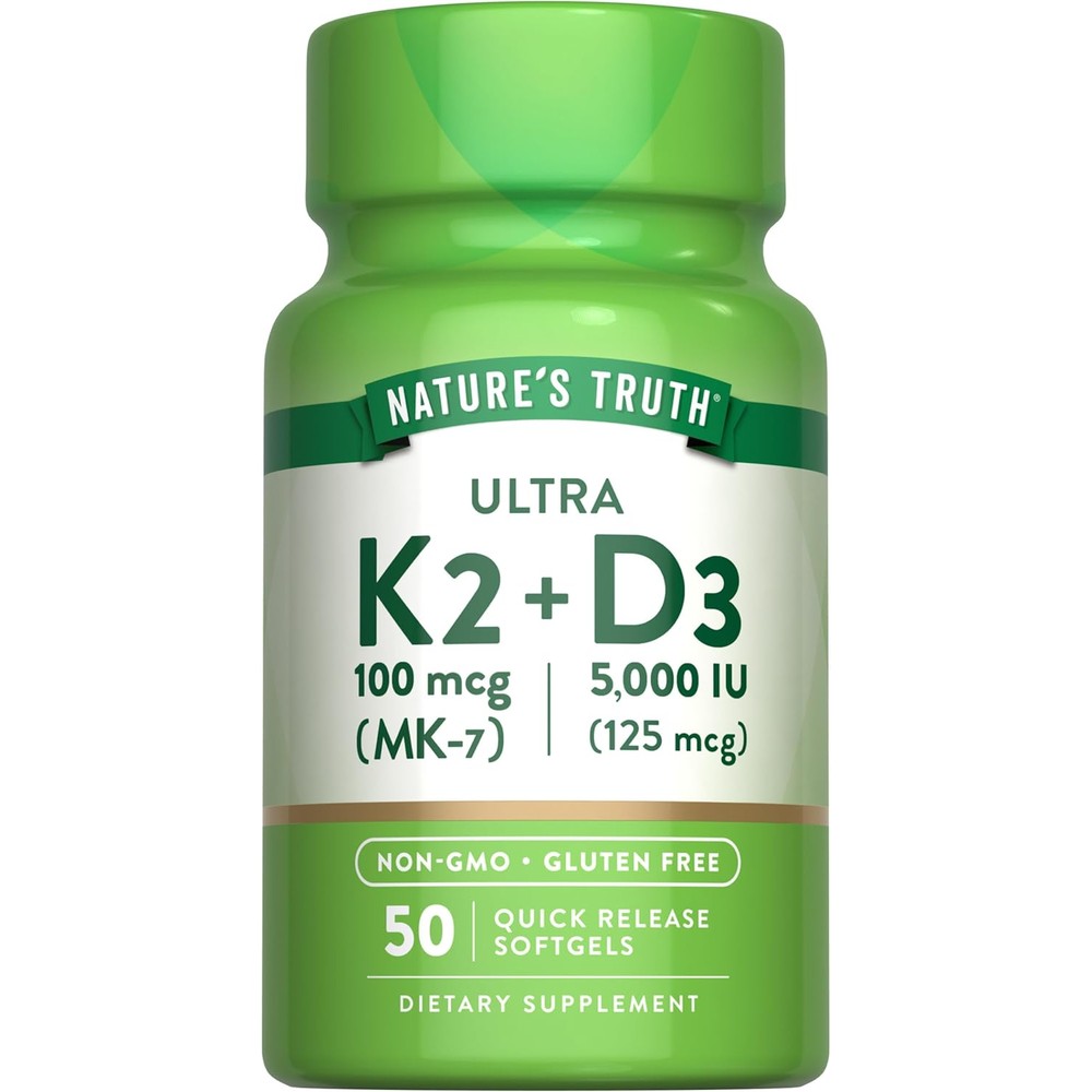 Nature's Truth Vitamin K2 D3 softgels bottle front view