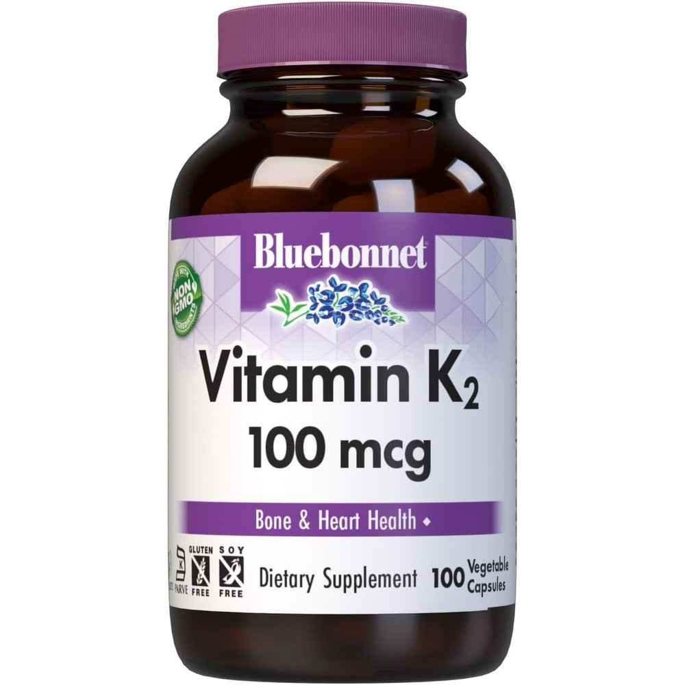 Bluebonnet Vitamin K2 MK-7 100 Micrograms front bottle view supplement packaging