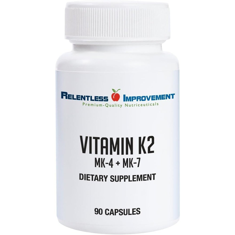 Relentless Improvement Vitamin K2 MK4 MK7 90 Capsules front bottle view for bone health
