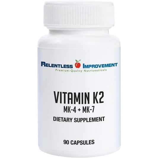 Relentless Improvement Vitamin K2 MK4 MK7 90 Capsules front bottle view for bone health