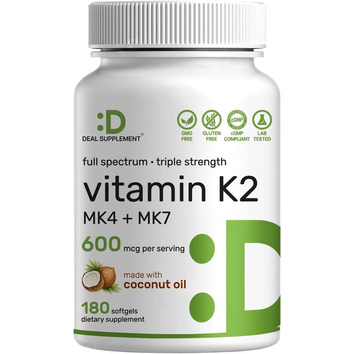Deal Supplements Vitamin K2 600 Mcg softgels front view bottle