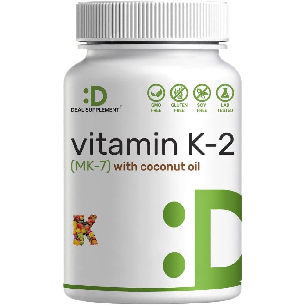 Deal Supplement Vitamin K2 MK7 front view of the bottle packaging showing 240 softgels.