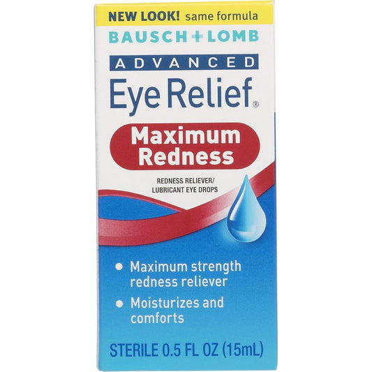Bausch + Lomb Advanced Eye Relief Maximum Redness Reliever bottle front view for irritated eye care.