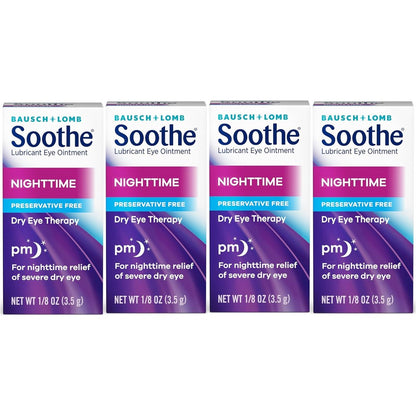 Bausch + Lomb Soothe Nighttime Lubricant Eye Ointment 4 pack front view for dry eye therapy.