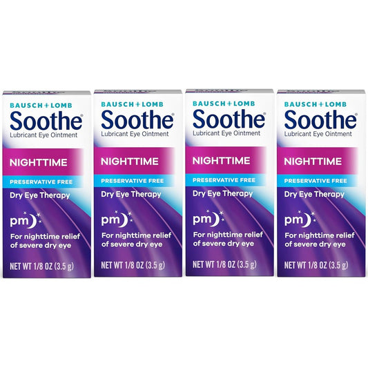 Bausch + Lomb Soothe Nighttime Lubricant Eye Ointment 4 pack front view for dry eye therapy.
