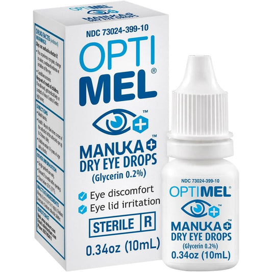 Optimel Manuka Dry Eye Drops 10ml bottle front view for chronic eye relief.