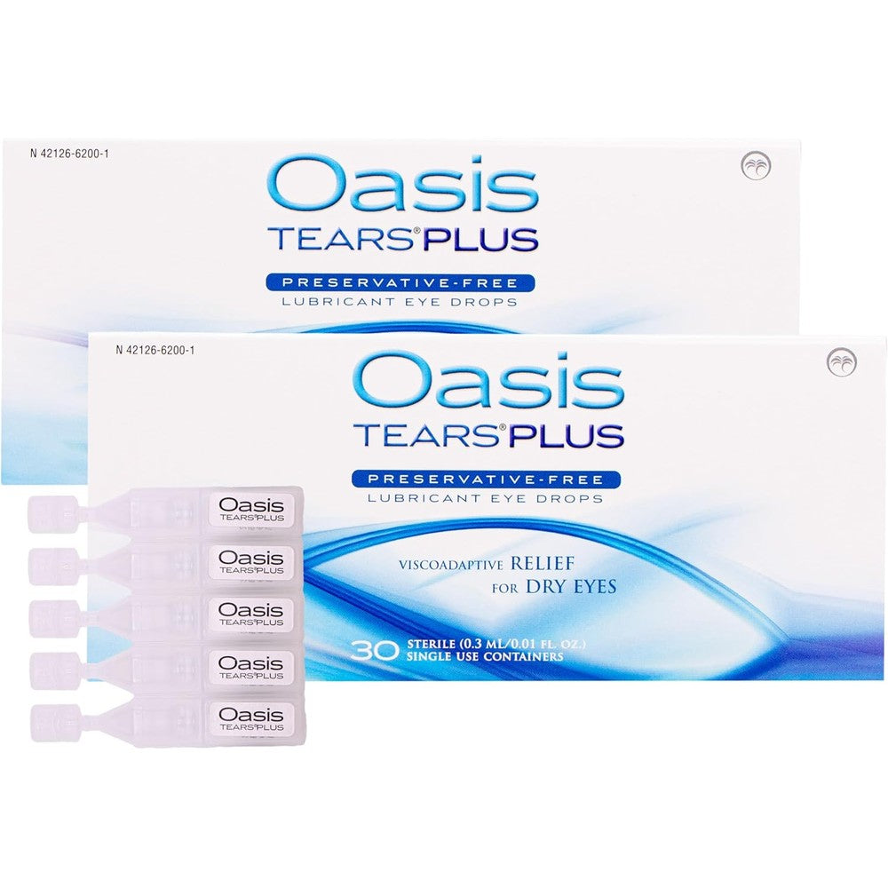 Oasis Tears Plus OT6200 preservative-free lubricant eye drops front packaging view for dry eye relief.