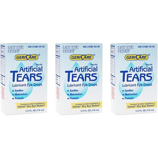 GeriCare Artificial Lubricating Tears front view of three bottle pack