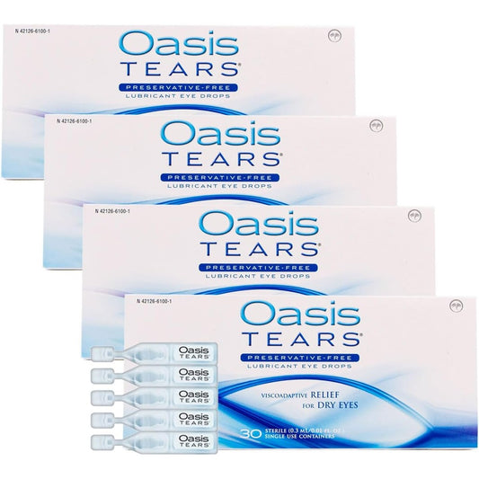 Oasis Tears OT6100 Preservative-Free Lubricant Eye Drops front view of the four pack box.
