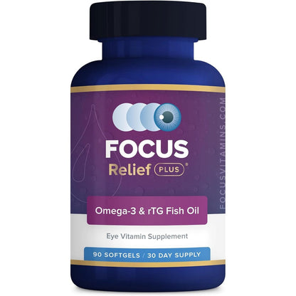 Focus Vision Supplements Focus Relief Plus 90 softgels front view for dry eye relief