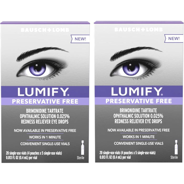 LUMIFY Redness Reliever Preservative Free Eye Drops front packaging for eye care.