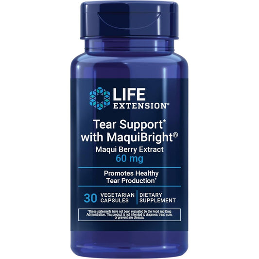 Life Extension Tear Support with MaquiBright bottle front view for dry eye relief.