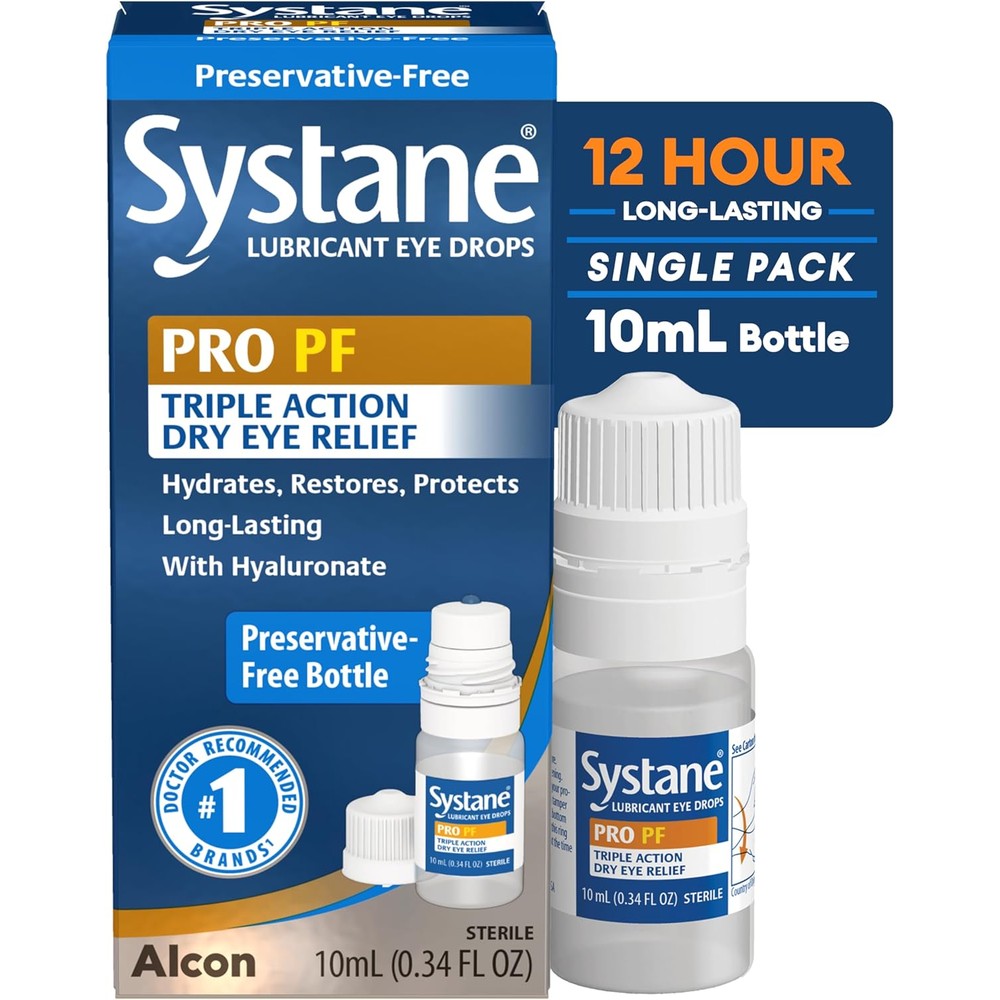 Systane Pro PF Dry Eye Relief 10ml front view bottle for sensitive eyes.