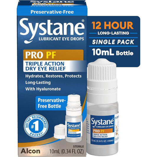 Systane Pro PF Dry Eye Relief 10ml front view bottle for sensitive eyes.