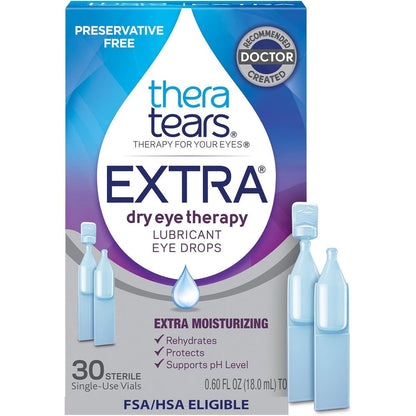 TheraTears Extra Dry Eye Therapy 30 vials front packaging view.