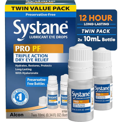 Systane PRO PF Multi-Dose Preservative-Free Eye Drops front view twin pack for dry eye relief.