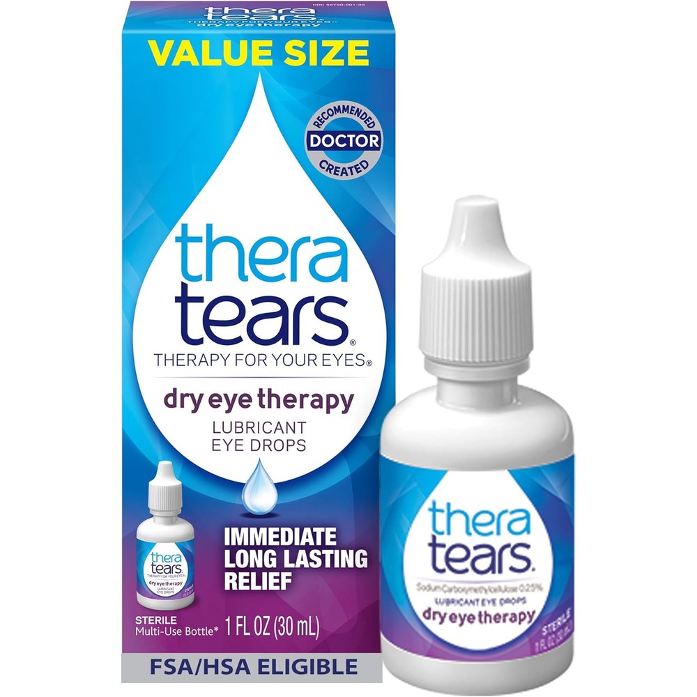 TheraTears Dry Eye Therapy Lubricant Eye Drops 1 Fluid Ounce front bottle view for dry eye relief.