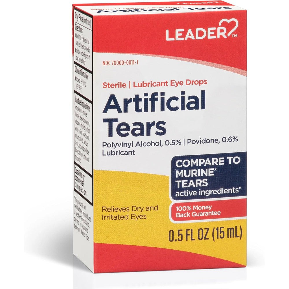 Leader Artificial Tears Lubricant Eye Drops front view for dry eye relief