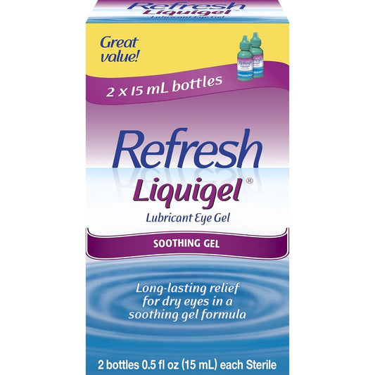 Refresh Liquigel Lubricant Eye Gel two bottle pack front view for dry eye relief.