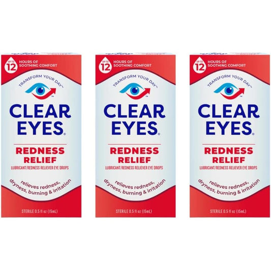 Clear Eyes Redness Relief Eye Drops front view pack of three