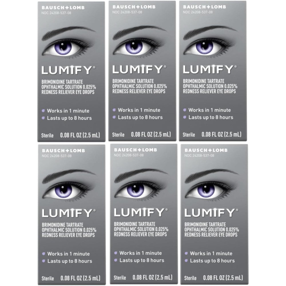 Bausch + Lomb LUMIFY Redness Reliever Eye Drops front view of 6 pack box