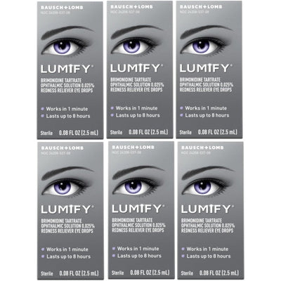 Bausch + Lomb LUMIFY Redness Reliever Eye Drops front view of 6 pack box