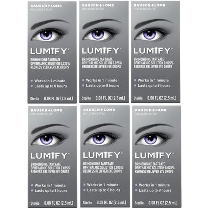 Bausch + Lomb LUMIFY Redness Reliever Eye Drops front view of 6 pack box