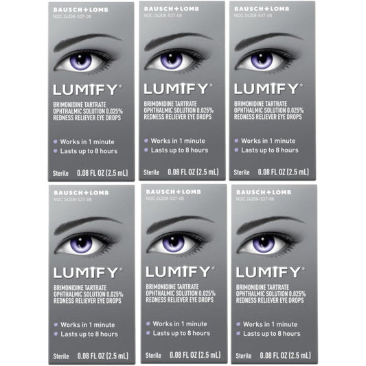 Bausch + Lomb LUMIFY Redness Reliever Eye Drops front view of 6 pack box