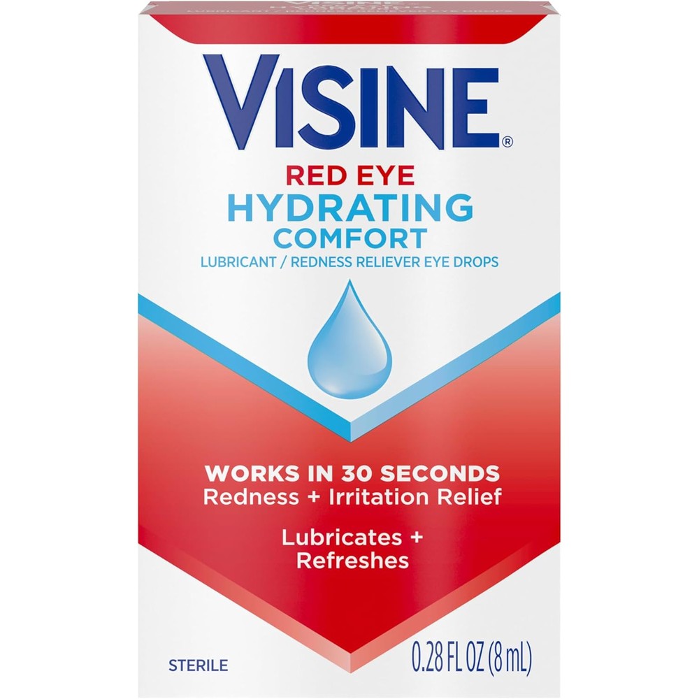 Visine Red Eye Hydrating Comfort front bottle view for fast redness relief.