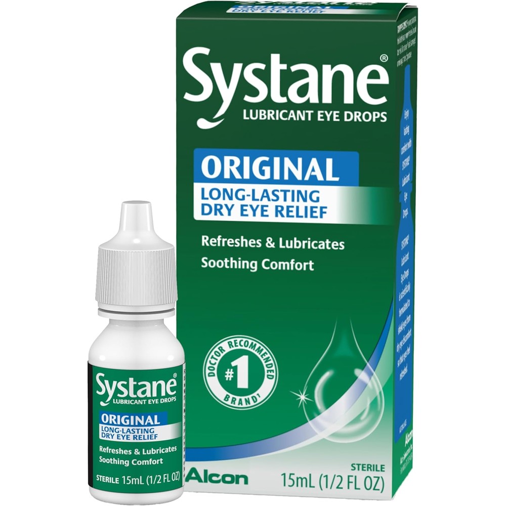 Alcon Systane Long Lasting Lubricant Eye Drops 15ml front view for dry eye relief.