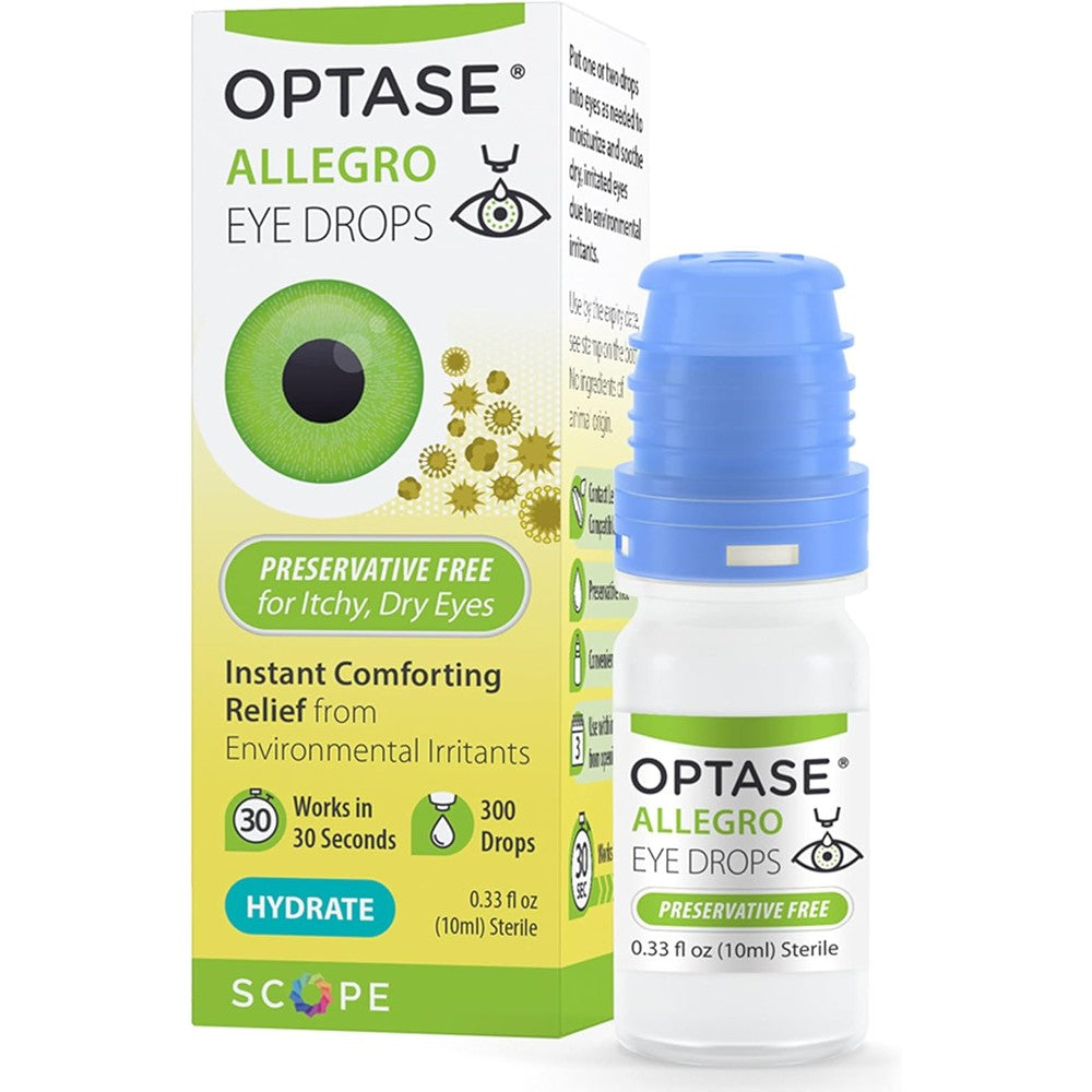 Optase Allegro Lubricant Eye Drops 0.33 fluid ounce bottle front view for dry eye relief.