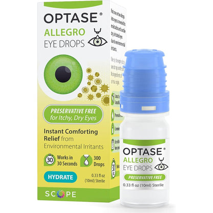 Optase Allegro Lubricant Eye Drops 0.33 fluid ounce bottle front view for dry eye relief.
