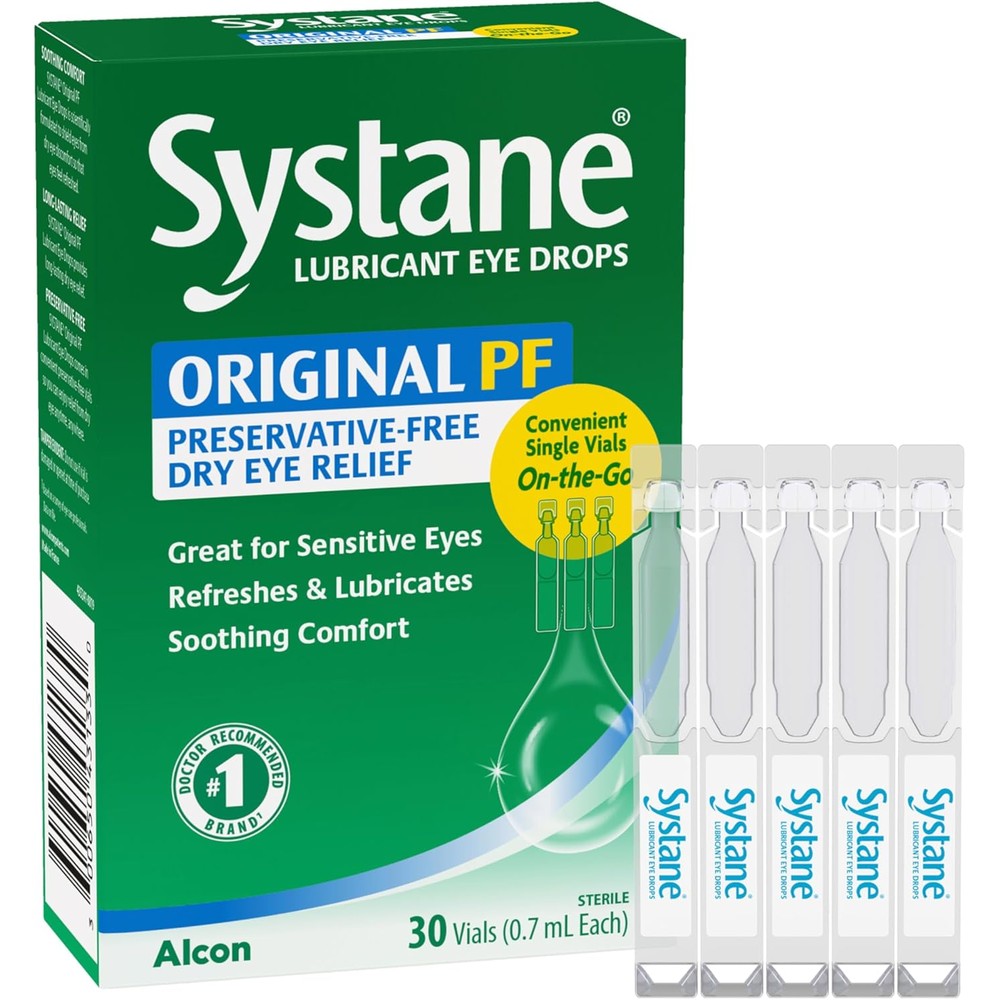 Systane Long Lasting Lubricant Eye Drops 30 Vials front view preservative-free dry eye relief
