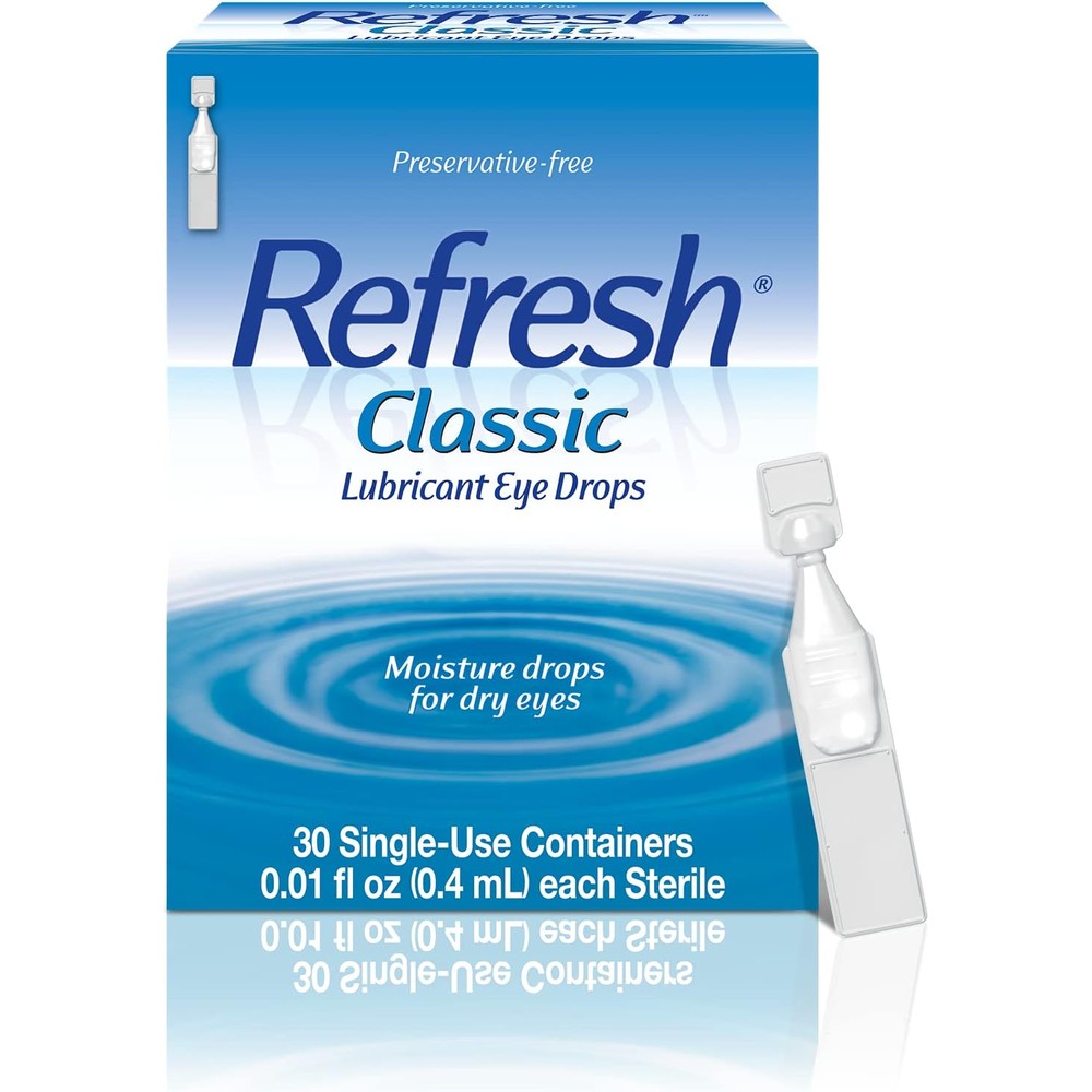 Refresh Classic Lubricant Eye Drops 30 count front packaging for dry eye relief.