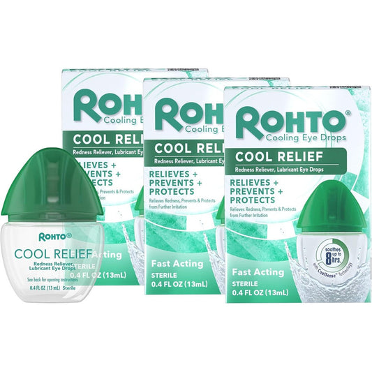 Rohto Cool Relief Redness Reliever 3 Pack front packaging view showing cooling technology benefits.