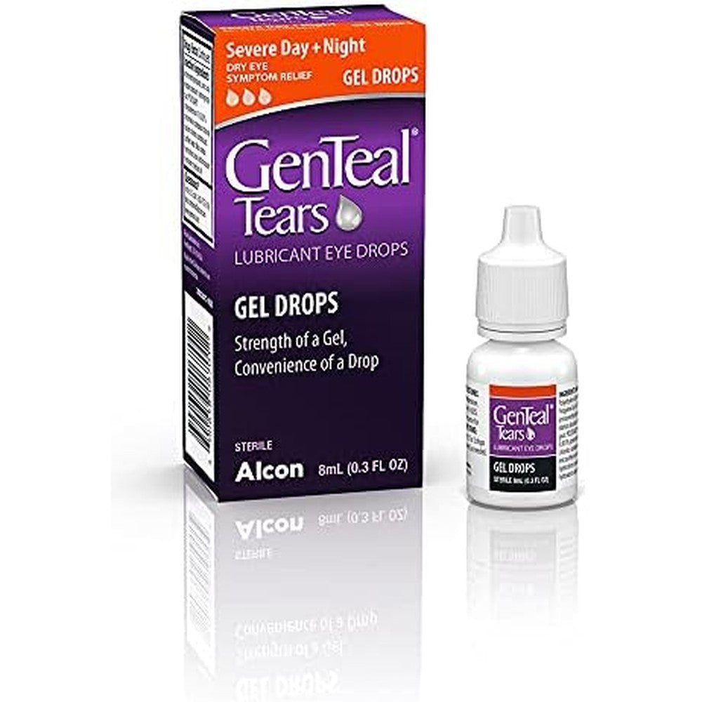 Genteal Tears Lubricant Eye Gel Drops 8ml bottle for severe dry eye relief.