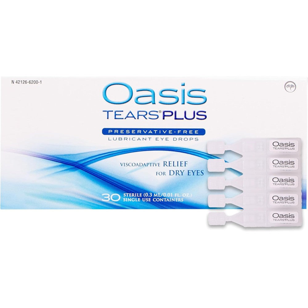 Oasis TEARS PLUS Preservative-Free Lubricant Eye Drops front packaging view for dry eye relief.