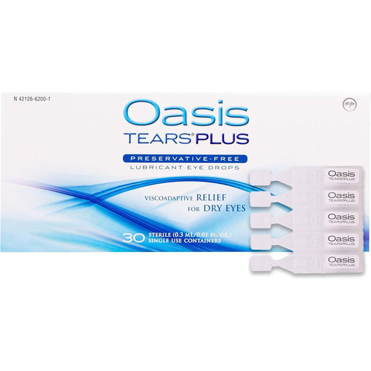 Oasis TEARS PLUS Preservative-Free Lubricant Eye Drops front packaging view for dry eye relief.