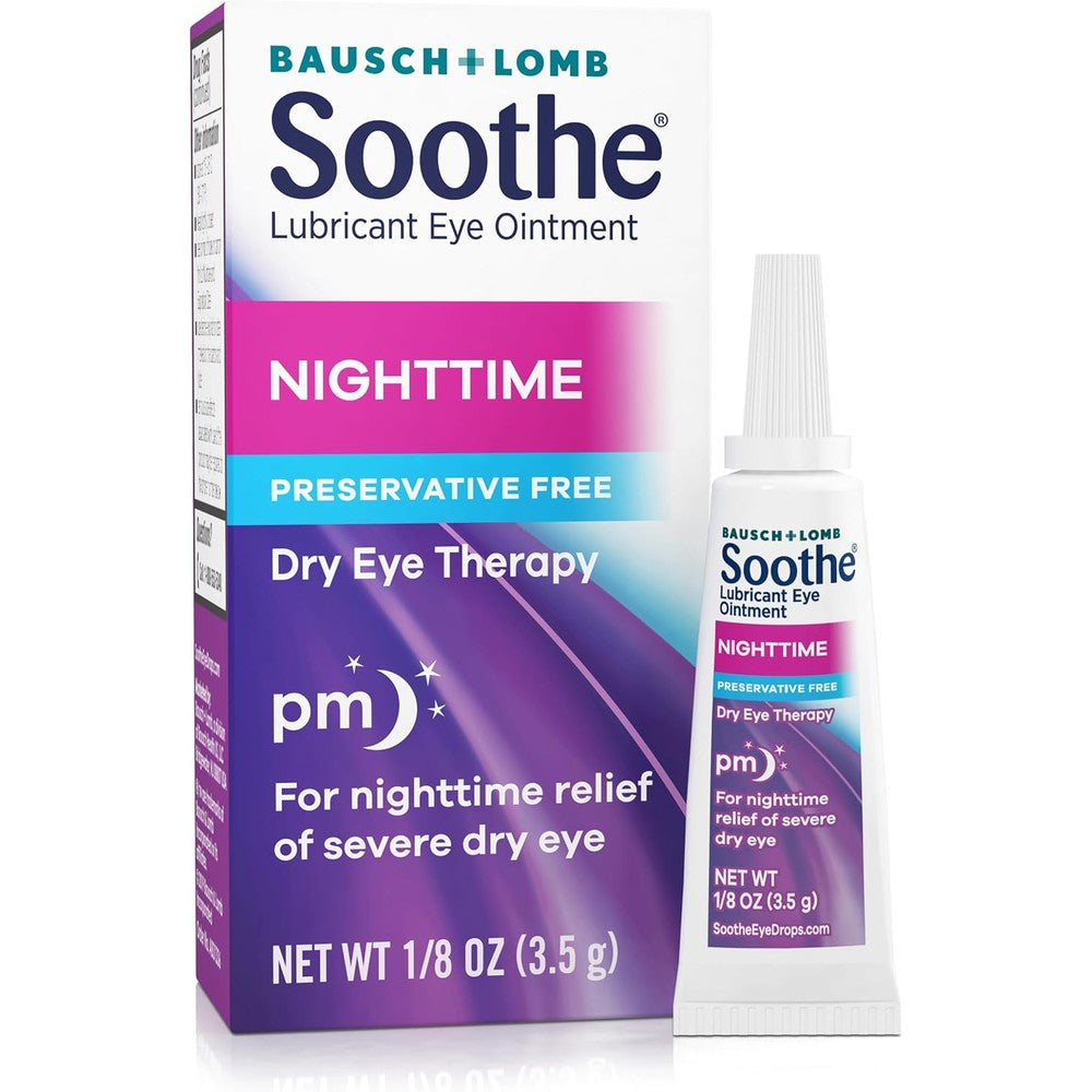 Bausch + Lomb Soothe Lubricant Eye Ointment box and tube front view for dry eye relief.