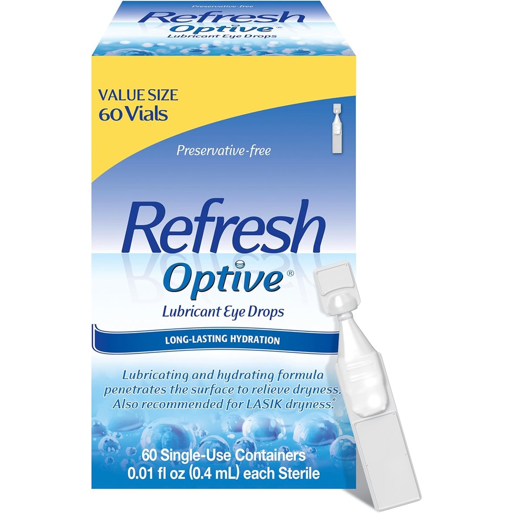 Refresh Optive Preservative Free Lubricant Eye Drops 60 Count front packaging view