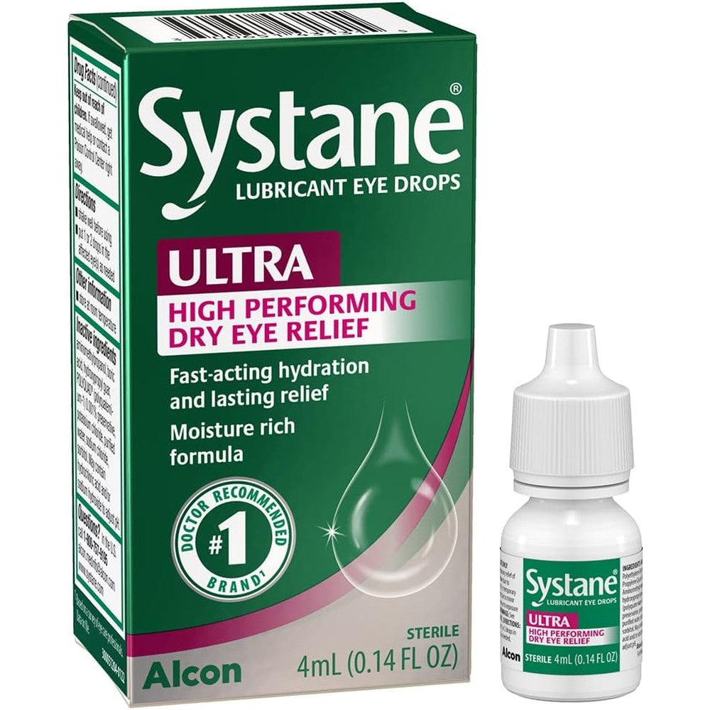 Systane Ultra Lubricant Eye Drops front view 4ml bottle for dry eye relief.