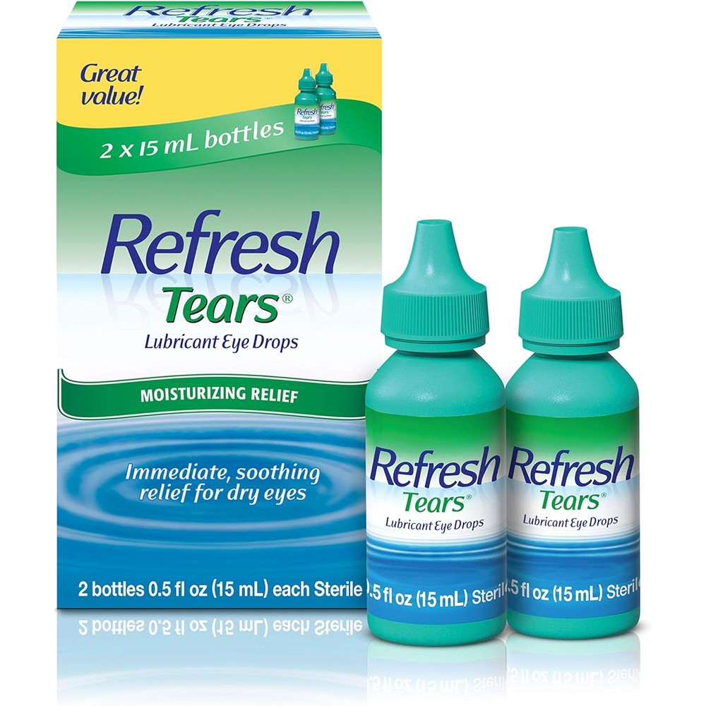 Refresh Tears Lubricant Eye Drops twin pack front view for dry eye relief