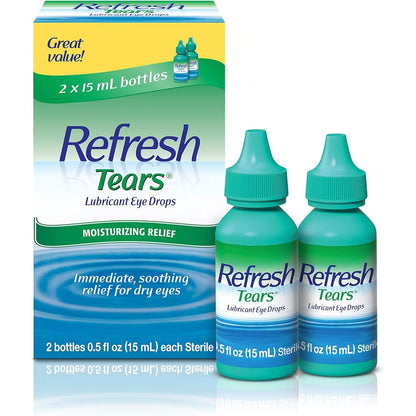 Refresh Tears Lubricant Eye Drops twin pack front view for dry eye relief