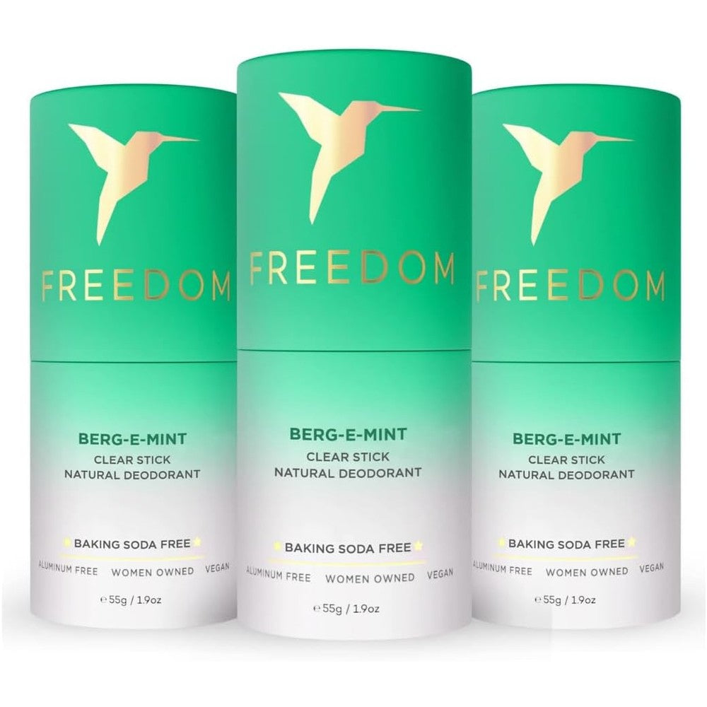Freedom Natural Deodorant 3-pack front view aluminum free protection.