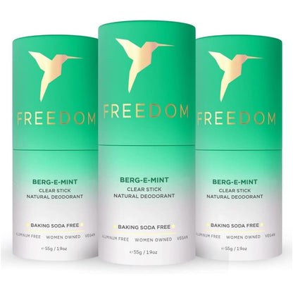 Freedom Natural Deodorant 3-pack front view aluminum free protection.