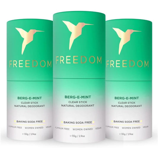 Freedom Natural Deodorant 3-pack front view aluminum free protection.